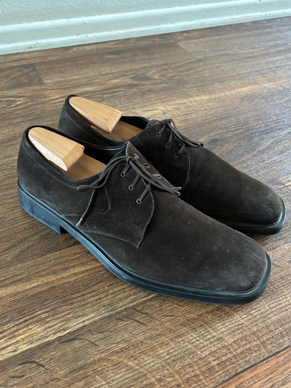 Salvatore Ferragamo Brown Suede Derby Dress Shoes - Men's 12 Made In Italy